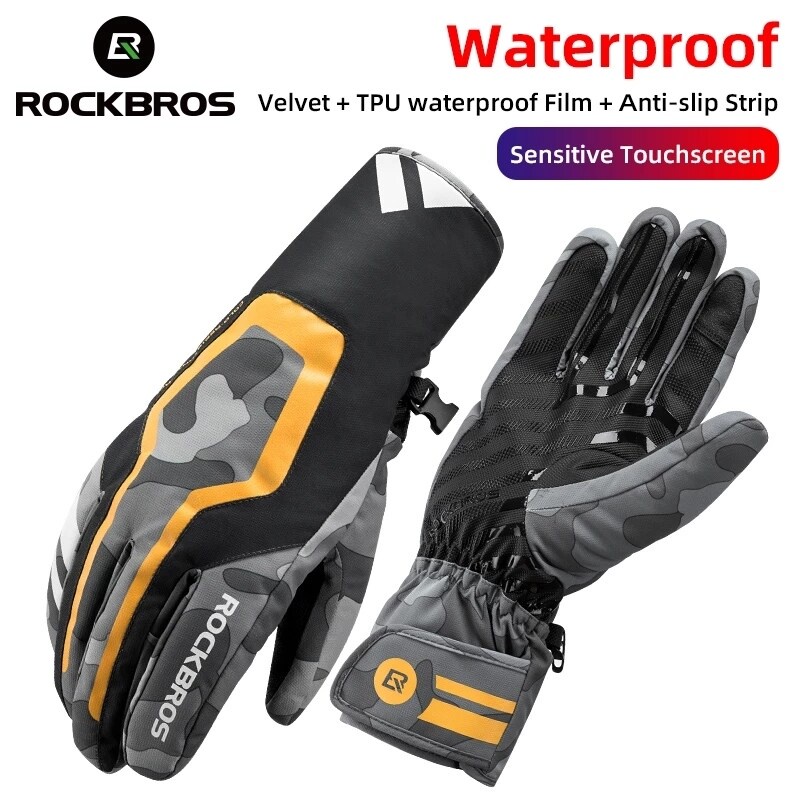 ROCKBROS ถุงมือขี่จักรยาน กันลม กันน้ํา ถุงมือมอเตอร์ไซค์ จักรยานเสือภูเขา ทุกเพศ TPU หน้าจอสัมผัส จักรยานไฟฟ้า สกูตเตอร์