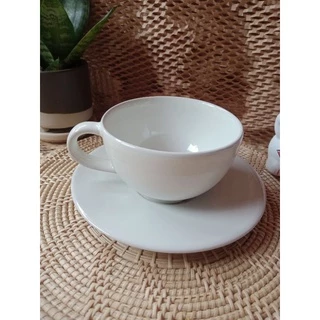 แก้วกาแฟเซรามิคพร้อมจานรองสีขาว มีให้เลือก3ขนาด