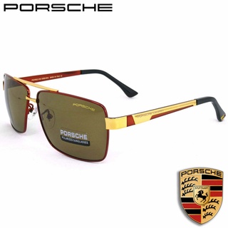 Fashion แว่นกันแดด รุ่น PORSCHE สีแดงตัดทองเลนส์ชา เลนส์โพลาไรซ์ แว่นตา ขาข้อต่อ สแตนเลส สตีล Sunglasses Polarized