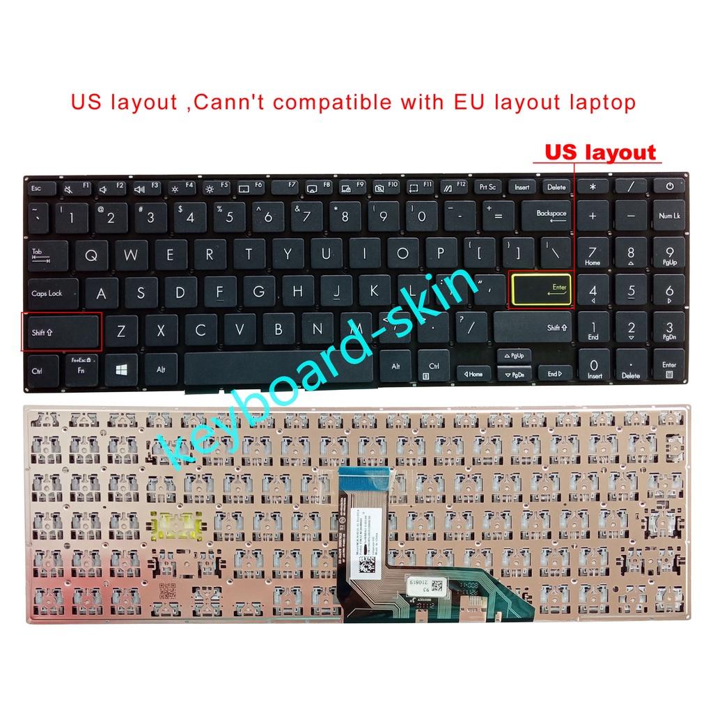 ไม่มีแบ็คไลท์คีย์บอร์ด US ใหม่สําหรับ ASUS VivoBook K513 K513E K513EA K513M K513MA X513 X513E M510 L