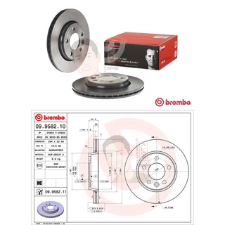 09 9582 11 จานเบรค ล้อ R (ยี่ห้อ BREMBO) รุ่น UV VOLK SWAGEN Caravelle T5 2.5 Tdi / V6 3.2 ปี2003-2009