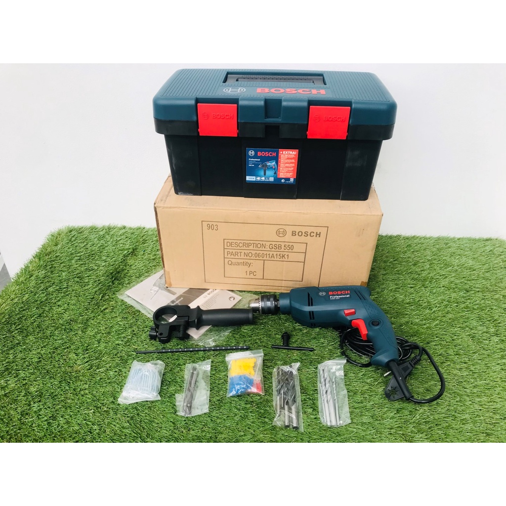 Bosch สว่านกระแทก 4 หุน GSB 550 Fisher man Box พลุกและสกรู 50 ชิ้น 550W 0-2,800 รอบ ปรับซ้าย-ขวาได้ 