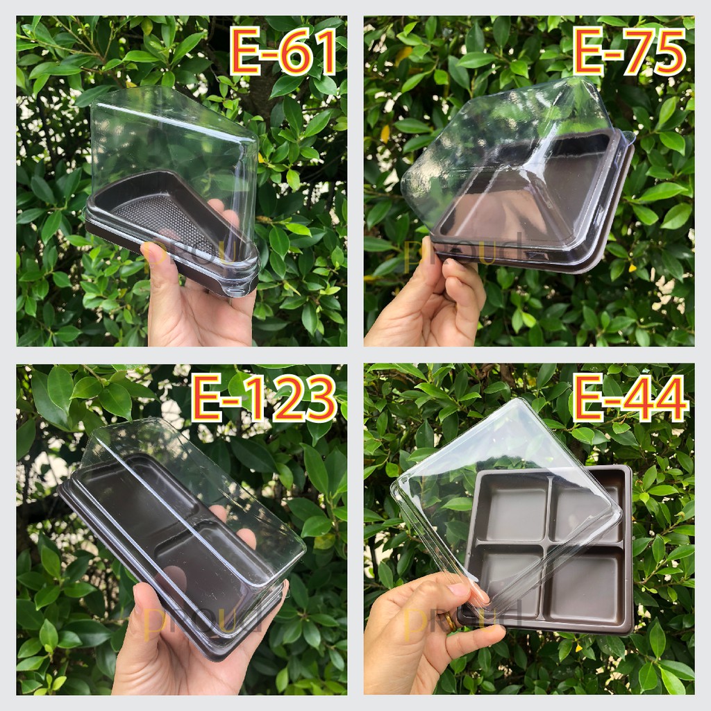 กล่องเค้ก กล่องขนม กล่องเบเกอรี่ (ฐานน้ำตาล ฝาใส) ** E-61 / E-75 / E-123 / E-44 **