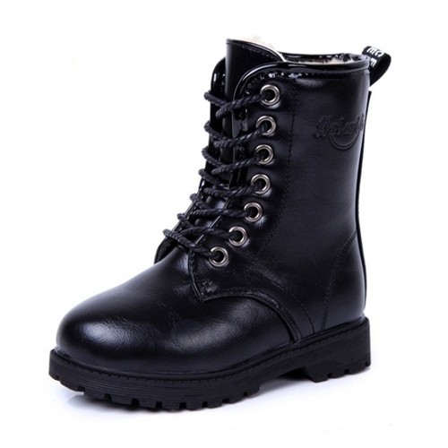 ((น้ำหนักเบา))รองเท้าบูทกันหนาวเด็ก สีดำ Snow Boots รองเท้าลุยหิมะ ทรง Dr. Martens (Size28-30)