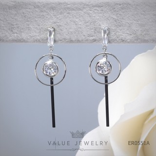 Value Jewelry ER0551 กว้าง1.7cmยาว5cm ต่างหู ตุ้มหู แฟชั่น ขายดี ราคาส่ง เพชร CZ คริสตัล ไม่ลอก ไม่ดำ ไม่แพ้ ไม่คัน