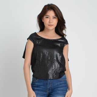 Guy Laroche CHIFFON BLOUSE  SLEEVELESS เสื้อกีลาโรช เสื้อไม่มีปก แขนสั้น สีดำ (GM36BL)