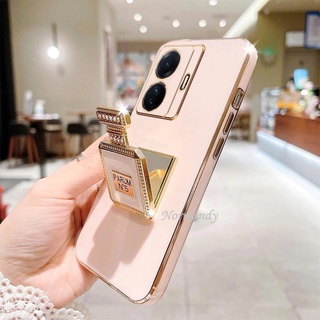 Ready Stock เคสโทรศัพท์ Casing VIVO Y02S Y77 Y76 Y30 T1 Pro V23 V23E 5G 4G 2022 New Plating Ultra Thin Phone Case with Creative Flash Drilling Perfume Stand Protection Back Cover Soft Case เคส