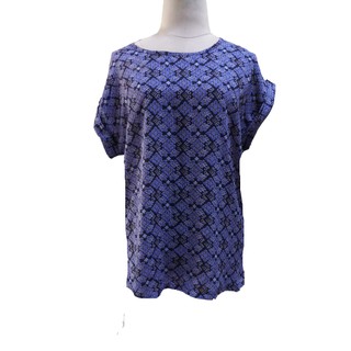 เสื้อแขนสั้นผ้าชีฟองสีดำลายไทยสีม่วง รอบอก 36 นิ้ว