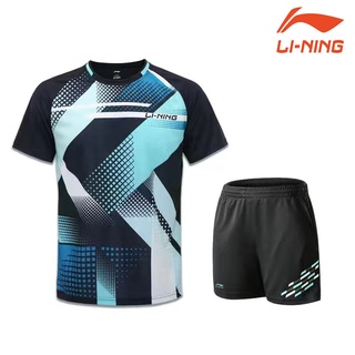 Li Ning ชุดยูนิฟอร์มปิงปอง กีฬา แขนสั้น ระบายอากาศ แห้งเร็ว เสื้อแบดมินตัน เกาหลี เสื้อทีม เสื้อเทนนิส