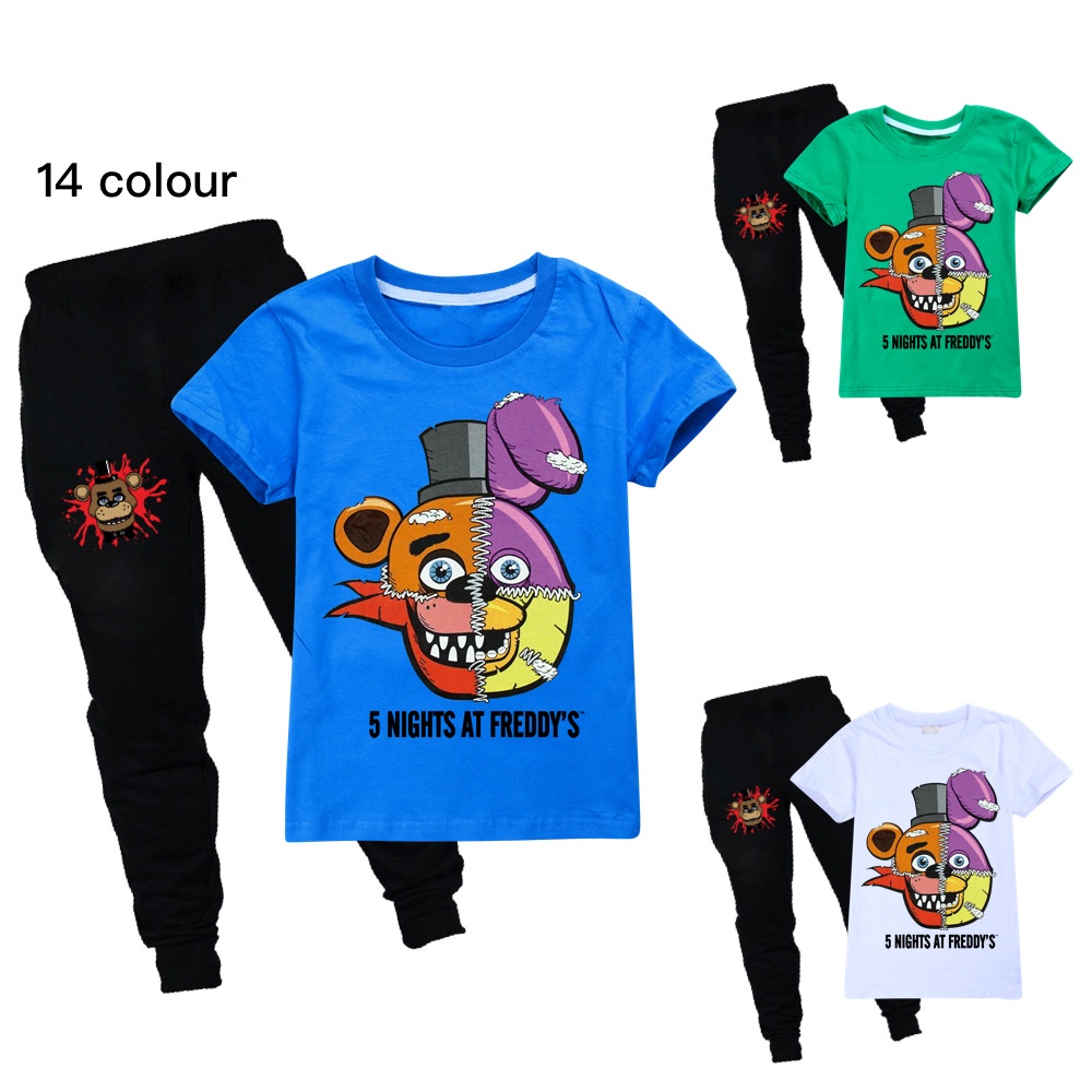 เสื้อยืดแขนสั้น Five Night At Freddy's + กางเกง 2 ชิ้นสําหรับเด็ก
