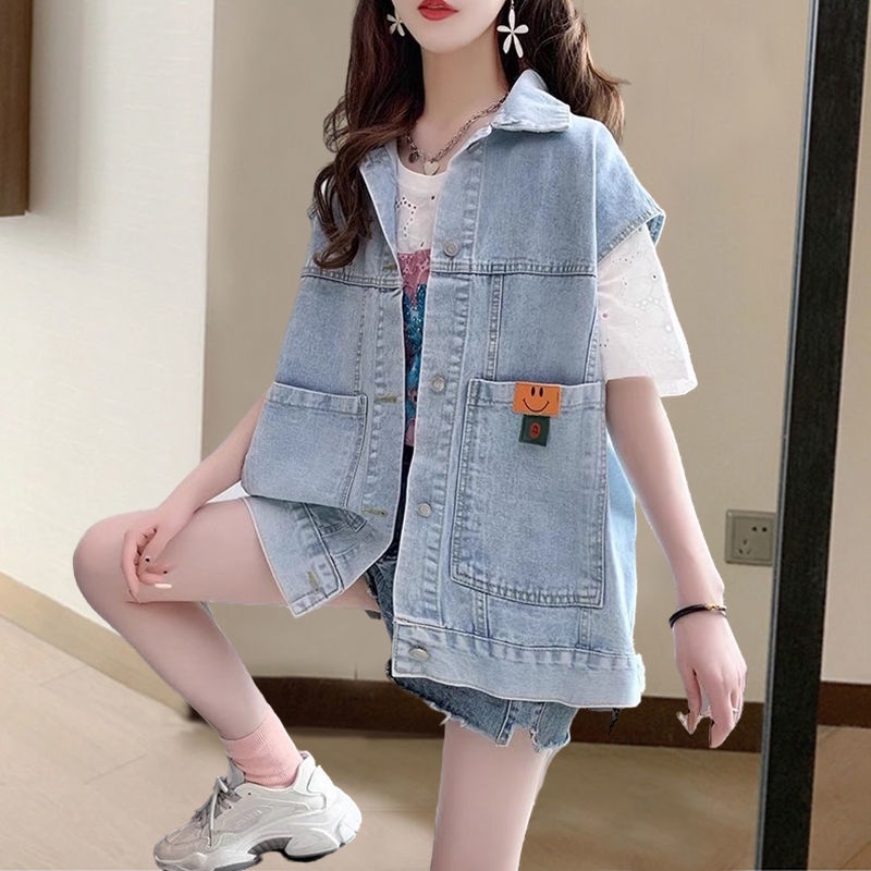 เสื้อกั๊กยีน ทรงหลวม เข้ารูป เข้ากับทุกการแต่งกาย แฟชั่นฤดูใบไม้ผลิ และฤดูใบไม้ร่วง