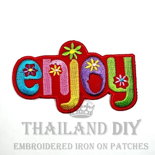 ตัวรีดติดเสื้อ งานปัก คำ Enjoy แนววัยรุ่น เท่ๆ การ์ตูน สัญลักษณ์ Funny Joke Patch ตัวรีด WOP DIY อาร์มติดเสื้อ กระเป๋า