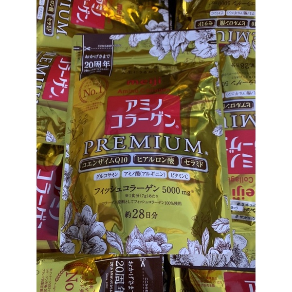 แท้100Meiji Amino Collagen Premium เมจิ อะมิโน คอลลาเจน สีทอง ชนิดผง 28 ...