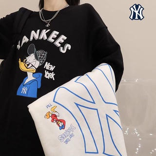 Mlb ของแท้ 100% เสื้อกันหนาวลําลอง แขนยาว คอกลม ผ้าฝ้าย พิมพ์ลาย Donald Duck สําหรับผู้หญิง