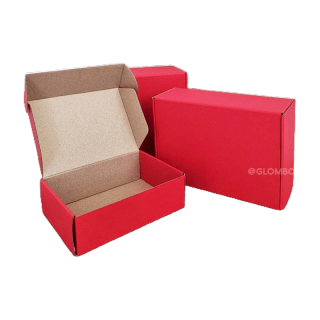 กล่องหูช้าง สีแดง กล่องลูกฟูกพัสดุไปรษณีย์ ฝาเสียบ (25 กล่อง/แพค) รับผลิตแบรนด์ glombox