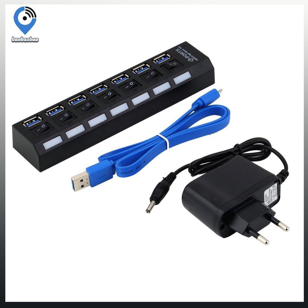 【Starting】【In stock】7 Ports ABS USB 3.0 Hub With On/Off Switch EU Plug ...
