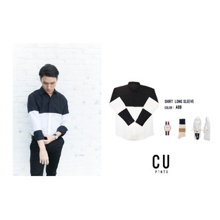 เสื้อเชิ้ตแขนยาว  สีขาวดำ ทูโทน A09 : Minimal Edition : CU PANTS