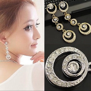 ต่างหู Elegant Dangle Earring Crystal Semilunar Gold Plated