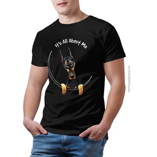 ผ้าฝ้ายแท้เสื้อยืดแขนสั้น ผ้าฝ้าย พิมพ์ลาย Doberman Pinscher น่ารัก เหมาะกับเดินชายหาด สําหรับผู้ชายS-5XL