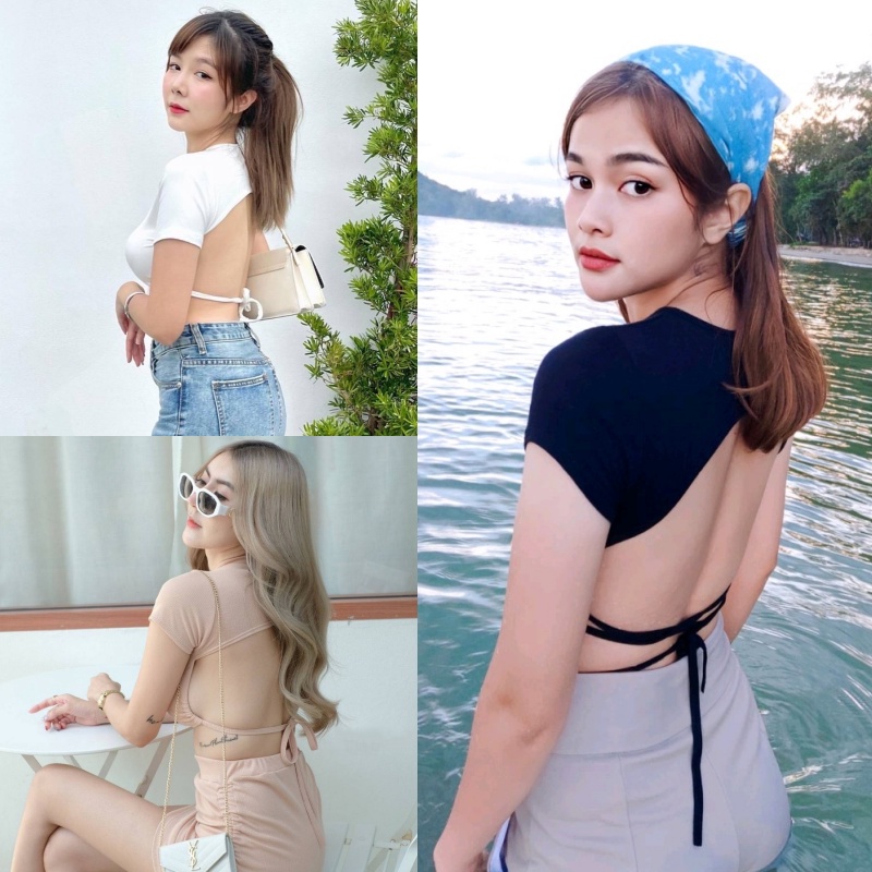 SpinnyHouse เสื้อเว้าหลัง แซ่บมาก รูดข้าง มัดเอวใส่เที่ยวคือเกิดมากจ้า กระแต 263 กระต่าย- A303B A502B