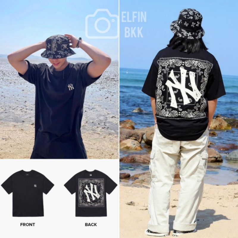 แท้ MLB Paisley Back Mega Tee T-shirt NY เสื้อยืดคอกลม สีขาว สีดำ สีกรม ...