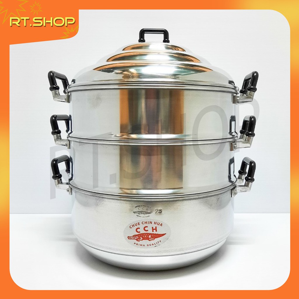 หม้อนึ่ง ซึ้ง ซึ้งนึ่ง 2 ชั้น อะลูมิเนียม ตราจระเข้ เบอร์ 24,28,30,32