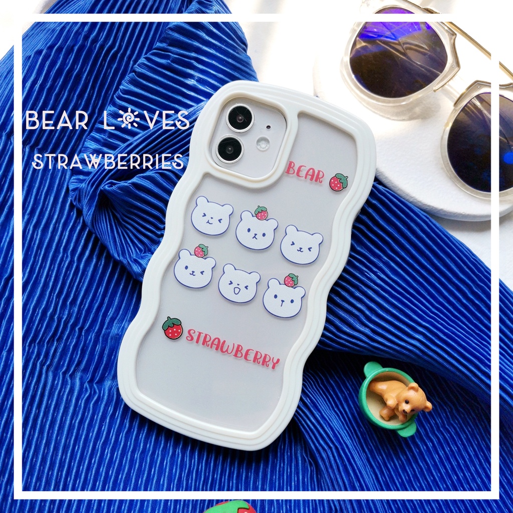 เคสโทรศัพท์มือถือ ซิลิโคนนุ่ม ใส ลายการ์ตูนหมี สตรอเบอร์รี่น่ารัก สําหรับ iphone 6 7 8 plus XR 11 12 13 14 pro xs max se2