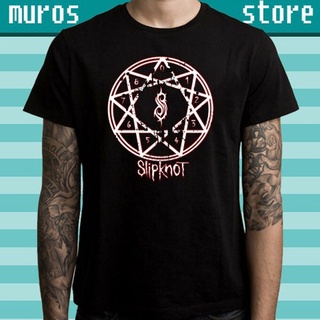 Tee เสื้อสีขาว เสื้อโอเวอร์ไซ - ✐✑SLIPKNOT โลโก้วงกลมวงเฮฟวีเมทัลวงบุรุษเสื้อยืดสีดําสําหรับผู้ชาย