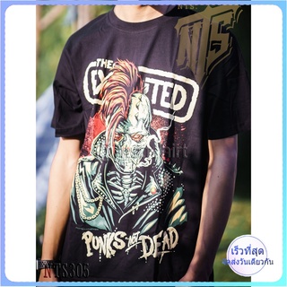 0 The Exploited Punks Not Dead เสิ้อยืดดำ เสื้อยืดชาวร็อค เสื้อวง New Type System  Rock brand Sz. S M L XL XXL