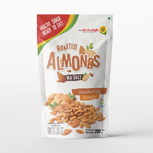 อัลมอนด์มีเยื่ออบไม่เกลือ 200 กรัม Roasted Almond no Salt 200 g. (สินค้าอบพร้อมทาน)
