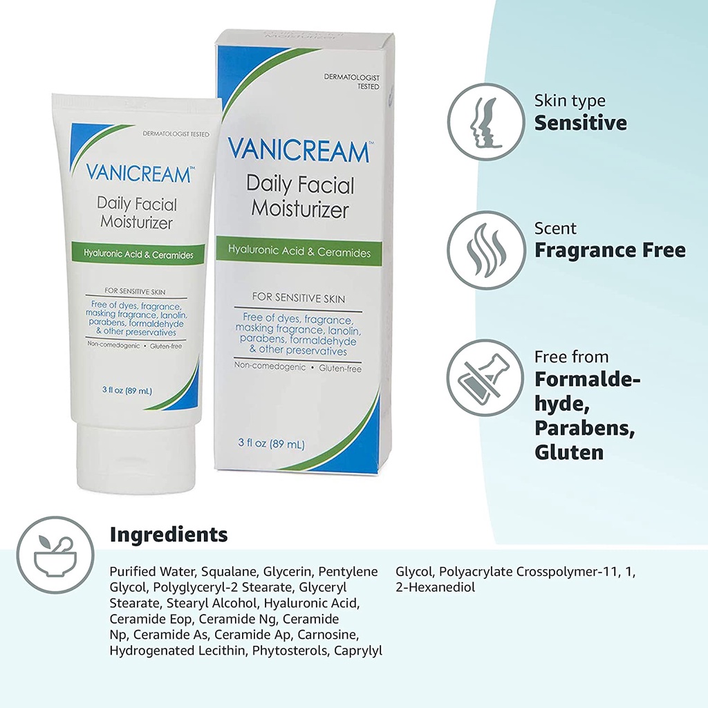 [ลด10% โค้ด “DDX10AUGW1“] พร้อมส่ง แท้ Vanicream Daily Facial Moisturizer เหมาะสำหรับผิวแพ้ง่าย เบาบาง ไม่อุดตัน 89ml