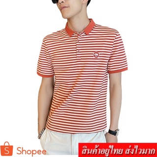 Leo shop เสื้อโปโลคอปกเเขนสั้นผู้ชาย โปโลผ้ายืดลายริ้วเล็ก รุ่น 10100