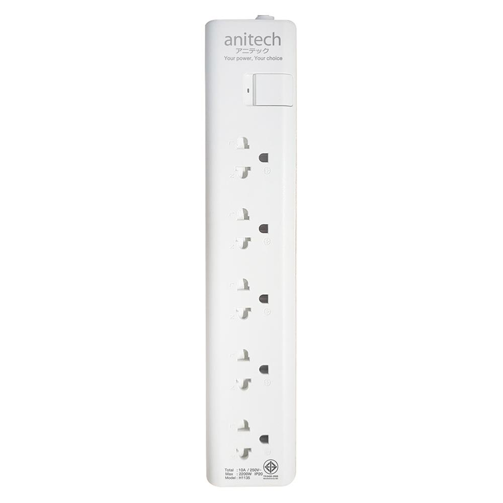 รางปลั๊กไฟ 5ช่อง 1สวิตซ์ ANITECH H1135-WH 3 ม.