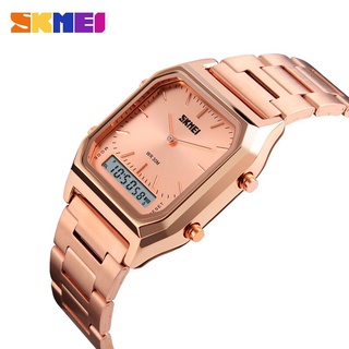 SKMEI Dual Display Wristwatches Men Fashion Casual Watch Stainless Steel Strap 30M Water Resistant Sports Watches