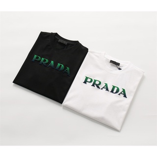 Prad* เสื้อแขนสั้น ปักลายโลโก้ตัวอักษร ทรงสามเหลี่ยม คุณภาพสูง