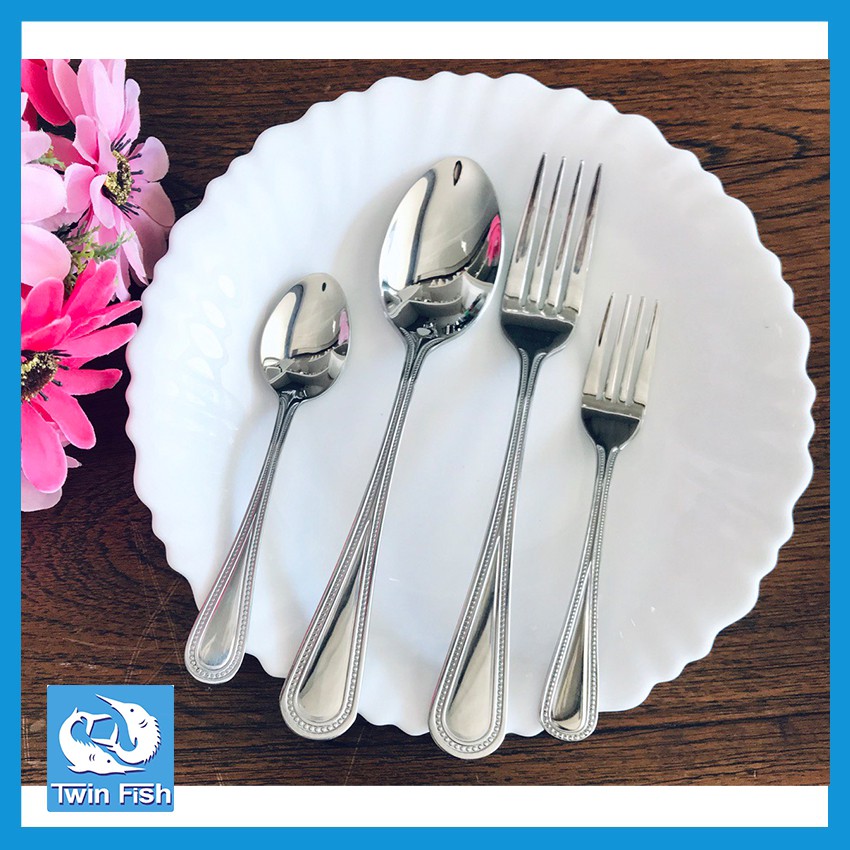 TwinFish เซตช้อนส้อมช้อนชาและส้อมเค้ก 4 ชิ้น เกรดสแตนเลส430 แข็งแรง ใช้ได้นาน คุ้มราคา รหัส81