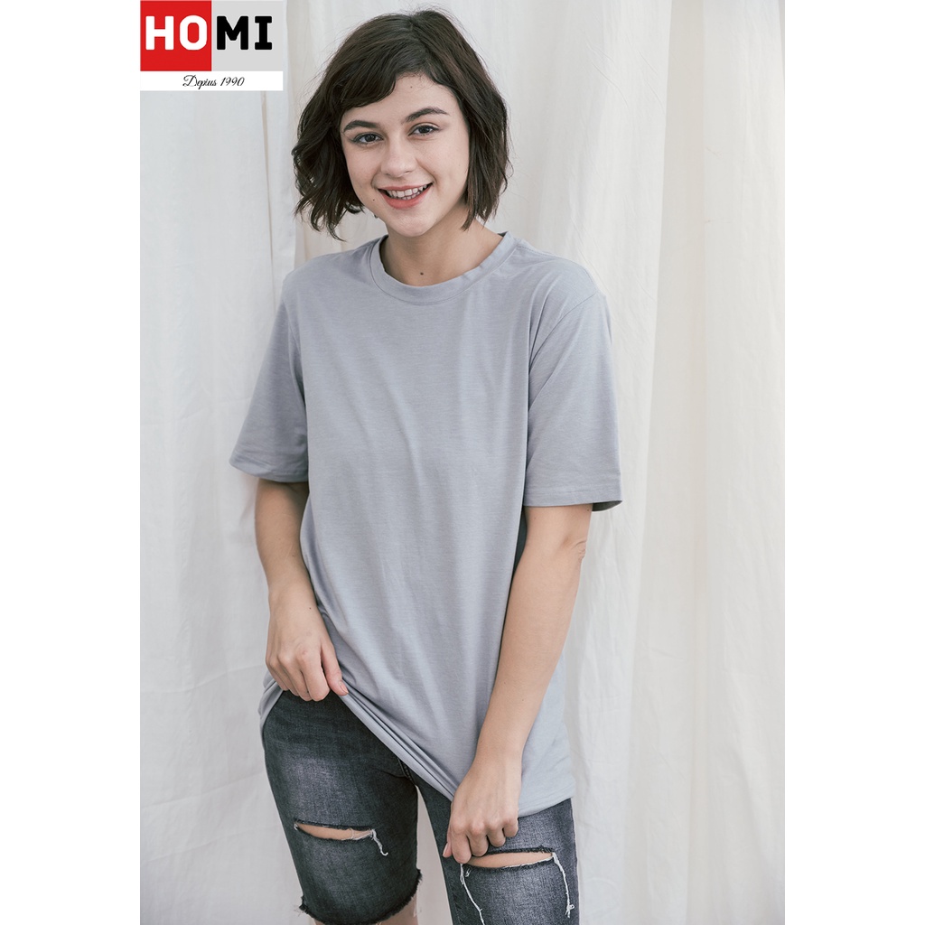 เสื้อยืด Unisex Plain Basic ผ้าคอตตอน 100% เสื้อเชิ้ตผู้หญิงแขนสั้นสีเทา-HMI Fashion