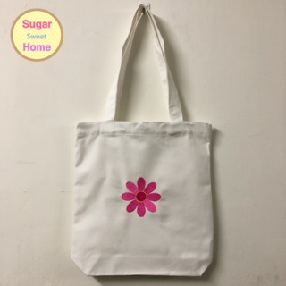 กระเป๋าผ้าแคนวาส ปักลายดอกไม้ (flower canvas tote bag)