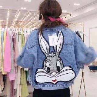 (พร้อมส่ง) Jacket Jeans แจ็คเก็ตยีนส์ ปักเลื่อมทั้งตัวลายกระต่าย