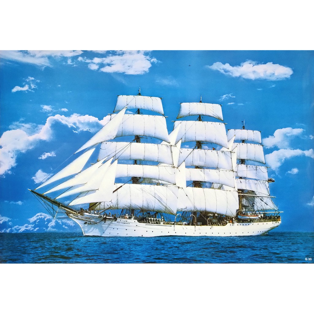 โปสเตอร์ อาบมัน รูปถ่าย เรือสำเภา ภาพมงคล เสริมฮวงจุ้ย Barque POSTER 14.4”x21” Inch Clipper Tall ship Sailing ship V1