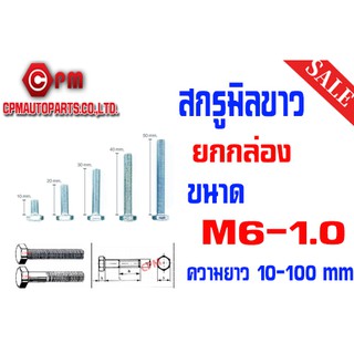 สกรูหัวเหลี่ยมมิลขาว ขนาดM6 (ยกกล่อง)