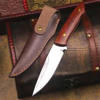 มีดสนาม มีดใบตาย (fixed-blade knife) สไตล์ญี่ปุ่น Dehong เหล็ก Germna D2 คมและแข็งมาก พร้อมเคสหนังแท้