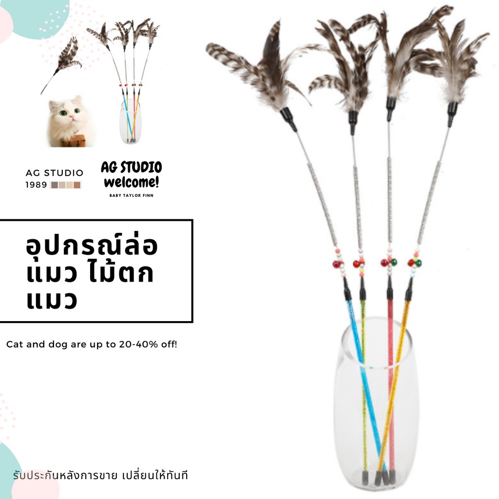 ของเล่นแมว ไม้ตกแมว ขนไก่  ราคาถูกใจ ไม่แพง อุปกรณ์ฝึกสัตว์เลี้ยง แมว