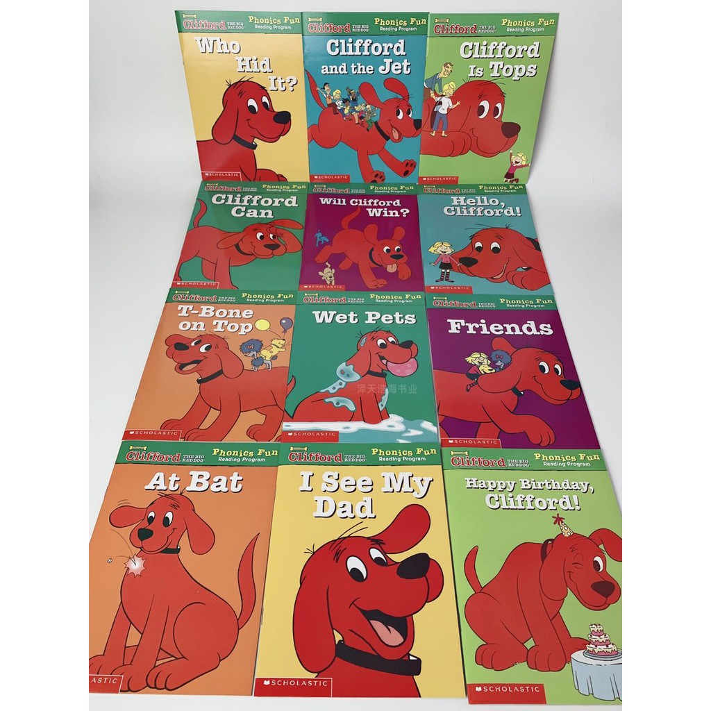 (ใช้โค้ดรับcoinคืน10%ได้) พร้อมส่ง *ลิขสิทธิ์แท้*  ชุดหนังสือ Clifford Fun Phonics Pack 1-6 จำนวน 72 Books Scholastic สแกน QR code เพื่อฝึกออกเสียงตาม