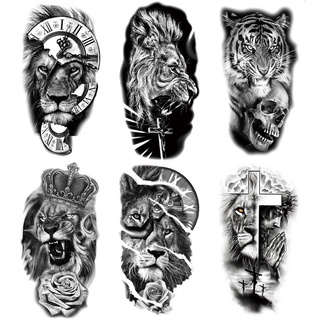 ใหม่ Lion และ Tiger Arm Dark รูปแบบแขนครึ่งแขนจำลอง Tattoo Polka Dot Tattoo สติกเกอร์ Set