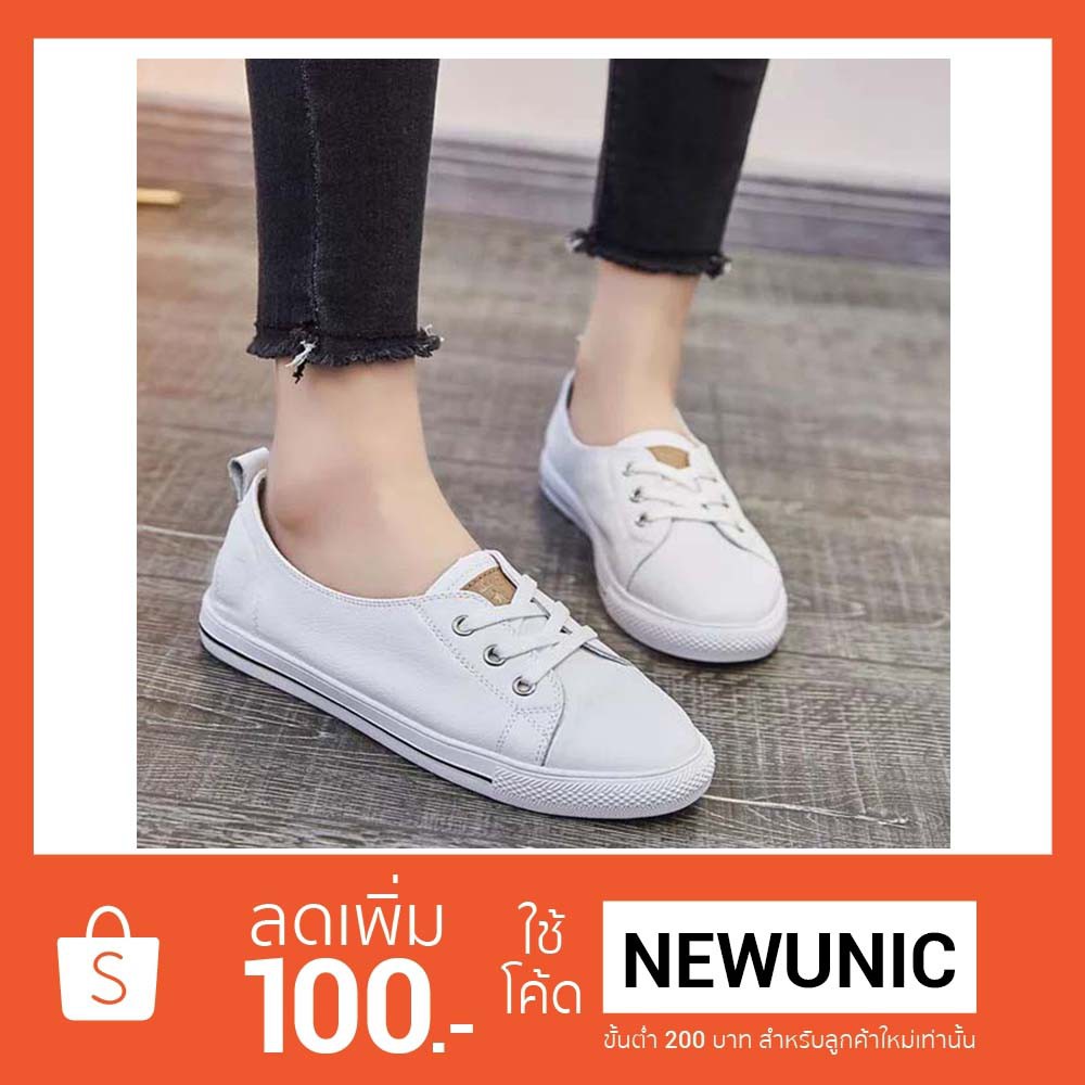 Leather NEW!!รองเท้าแฟชั่น รองเท้าทรงผ้าใบ 100% flat หนังแท้ shoes-#1710