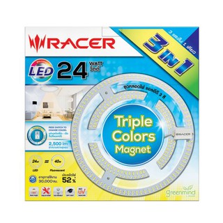 🔥ยอดนิยม!! RACER แผงไฟเพดาน LED แบบกลม เปลี่ยนสี 3 สี รุ่น Triple Colors Magnet ขนาด 24 วัตต์ หลอดไฟและอุปกรณ์