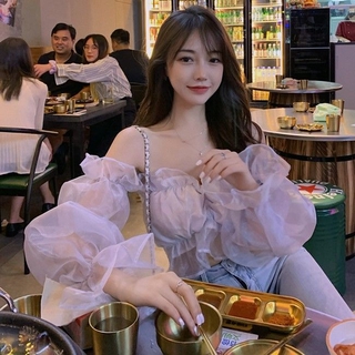 เสื้อเชิ้ตเปิดไหล่แขนยาวเปิดไหล่ท็อปส์แบบเข้ารูปฤดูใบไม้ร่วง 2020