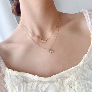 Fashion necklace สร้อยคอเงินแท้925สร้อยคอผีเสื้อ 2เส้น  (พร้อมกล่อง)