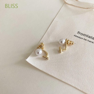 Bliss เครื่องประดับต่างหูแบบติดหูประดับมุกสไตล์เรโทรสําหรับผู้หญิง